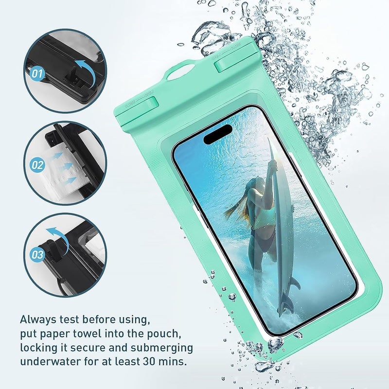 MOLOPPO Waterproof Phone Pouch/Case Dry Bags for iPhone 17 16 Pro Max/iPhone 15 Pro/14/13 for Samsung LG, IPX8 Cellphone Dry Bag Beach Cruise Ship Essentials, 2 Pack-Black & Green - Image 3